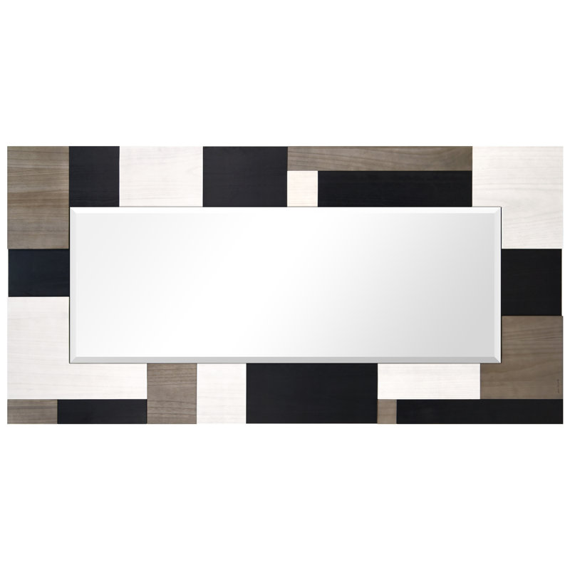 "Geometric Blocks" Hand Made Solid Paulownia Wood Beveled Leaner Mirror size 80" x 40"