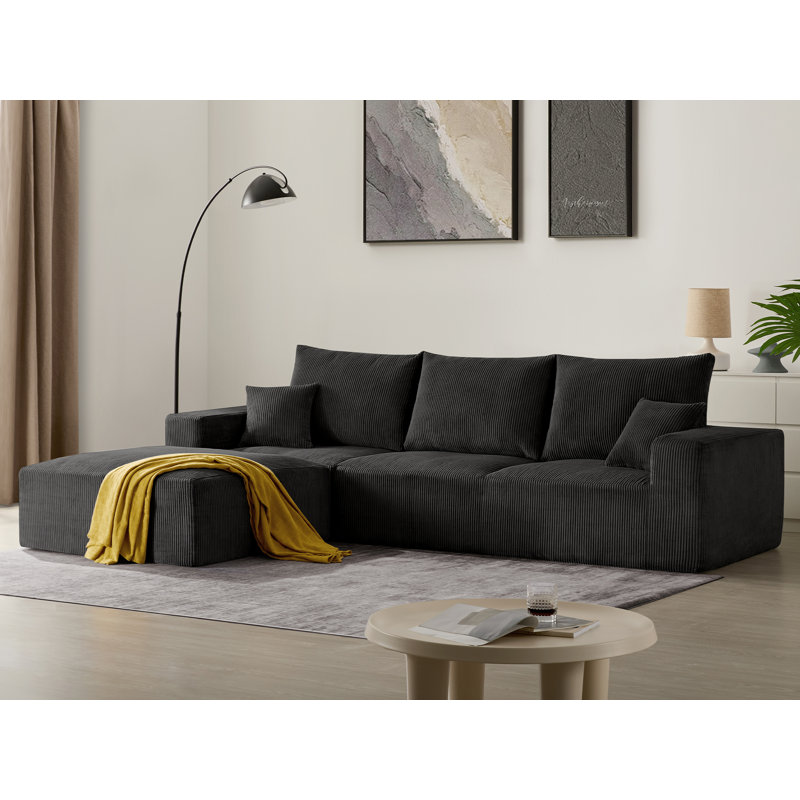 Boneless 113''Free Combination Sectional-No Assembly Required Sofa, 3 Seat Sleeper Sofa Bed Couches, Black Corduroy