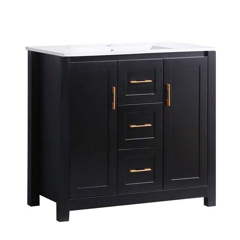 Meuble-lavabo de 36 po avec lavabo simple, meuble-lavabo encastré, armoire de rangement avec 2 portes et 2 tiroirs, fermeture en douceur, rangement multifonctionnel