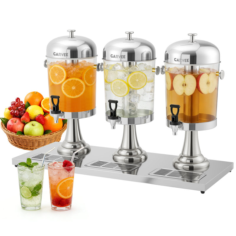 Distributeur de boissons glacées 2,2 à 6,6 gallons avec support pour fêtes, mariages, hôtels, Argent
