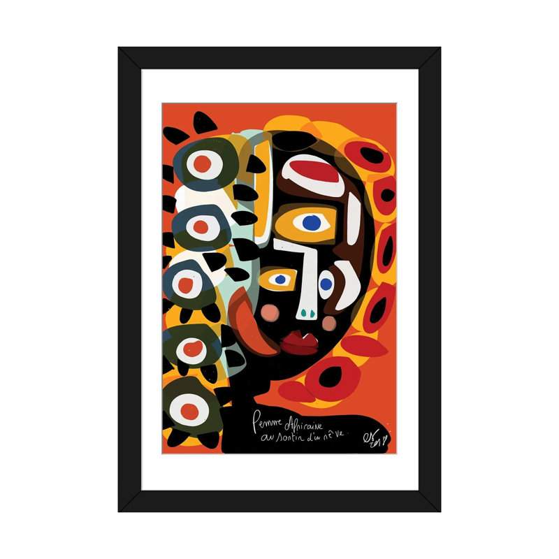Femme africaine qui rêve - impression, H 24 po x l 16 po x P 1 po, Cadre noir
