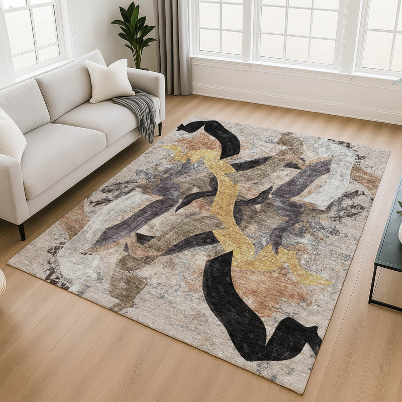 Premium Machine Washable Mayfield AMF2191 abstract Rug, Taupe, 9' x 12'