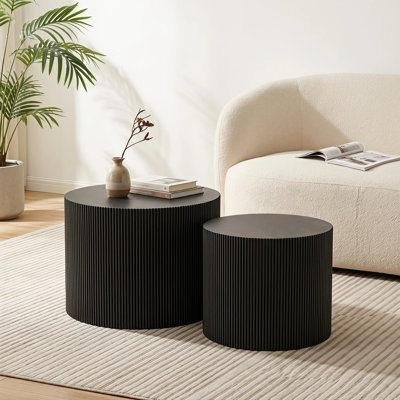 Ensemble de 2 tables basses gigognes rondes avec base à tambour cannelé