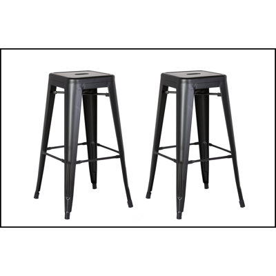 Tabourets de bar en métal sans dossier, rétro, léger, industriel, contemporain, rustique, rétro, côtier, à 4 pieds (ensemble de 2)