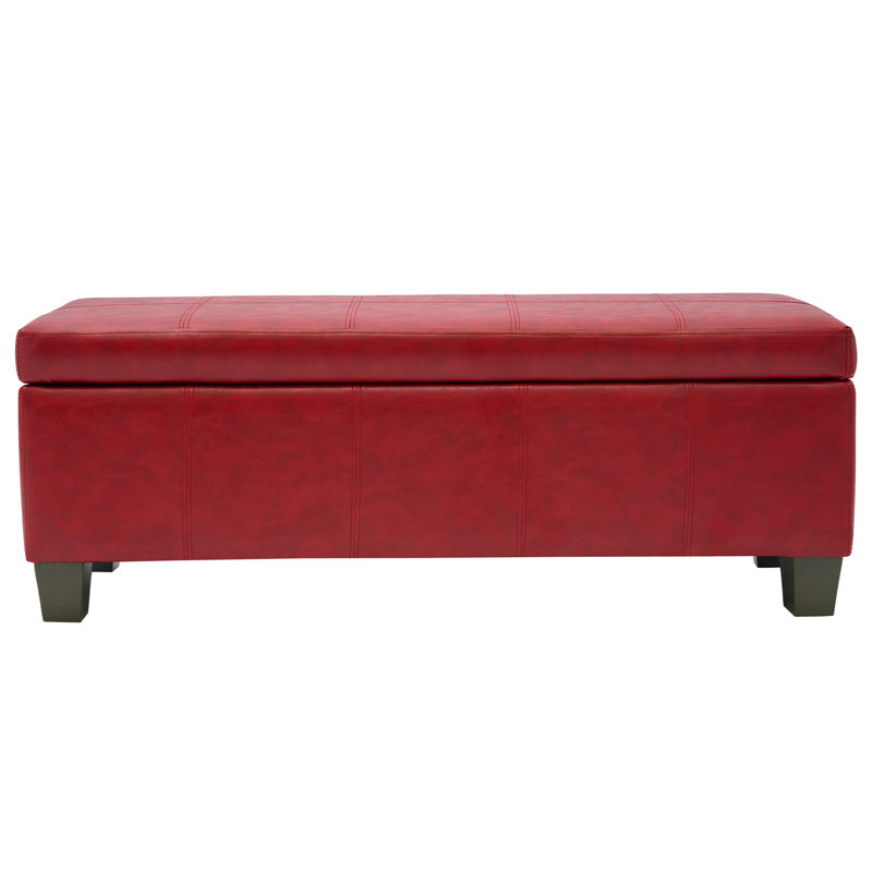 Red Faux Leather Rectangular Storage Ottoman Bench