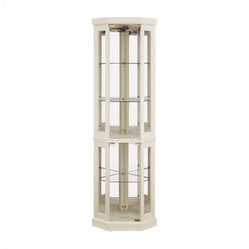 Lighted Corner Curio Cabinet - Display Case For Living Room, Antique Collectibles, Wine & Bar Glass Storage - Elegant Corner Design With Lights Included