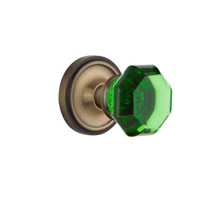 Classic Rosette with Waldorf Emerald Door Knob, Antique Brass