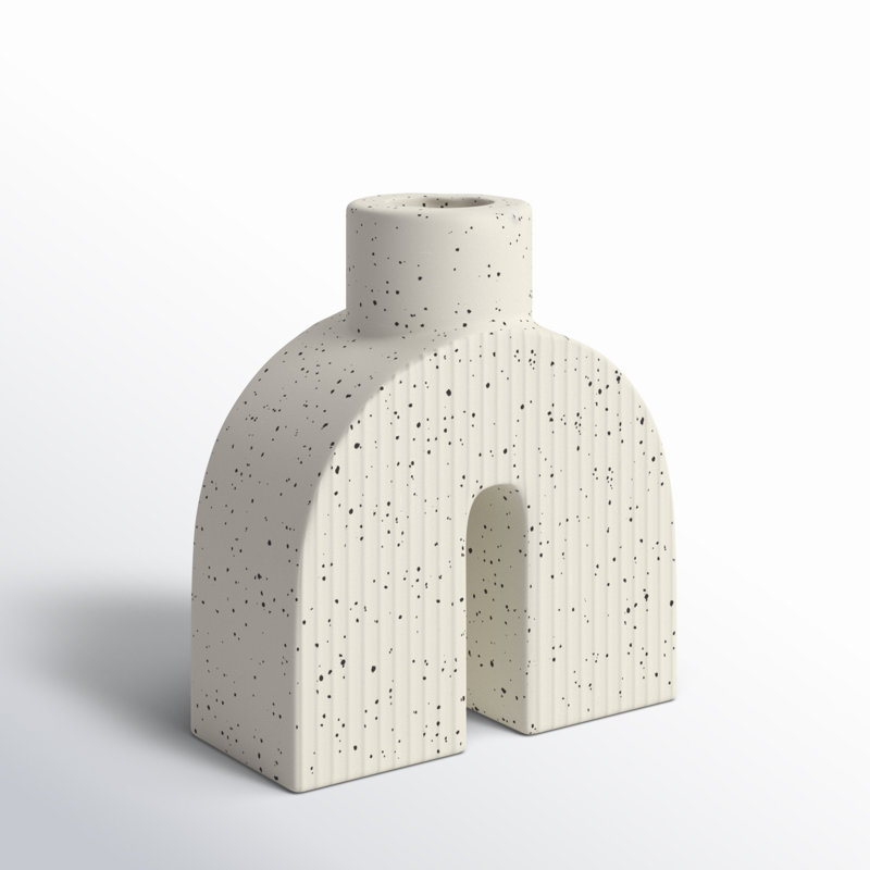Ceramic Tabletop Candlestick, 5.25" H x 4.5" W x 2" D