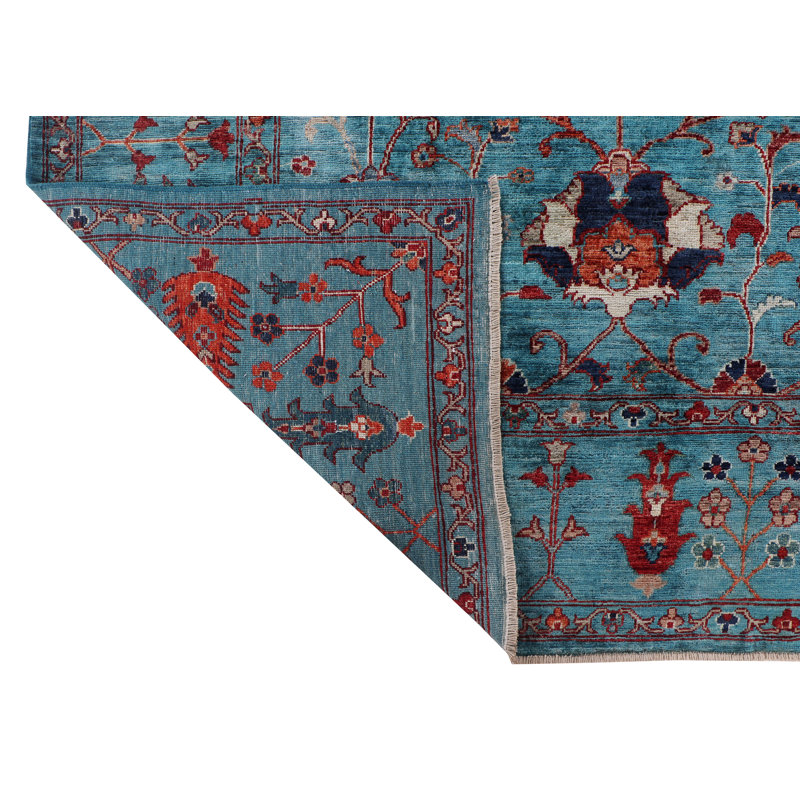 Tapis unique bleu / rouge 8 pi 1 po x 9 pi 7 po