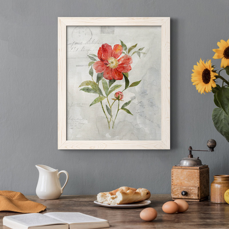 Lin pivoine - peinture sur toile encadrée, H 44 po x l 31 po x P 1 po, Blanc