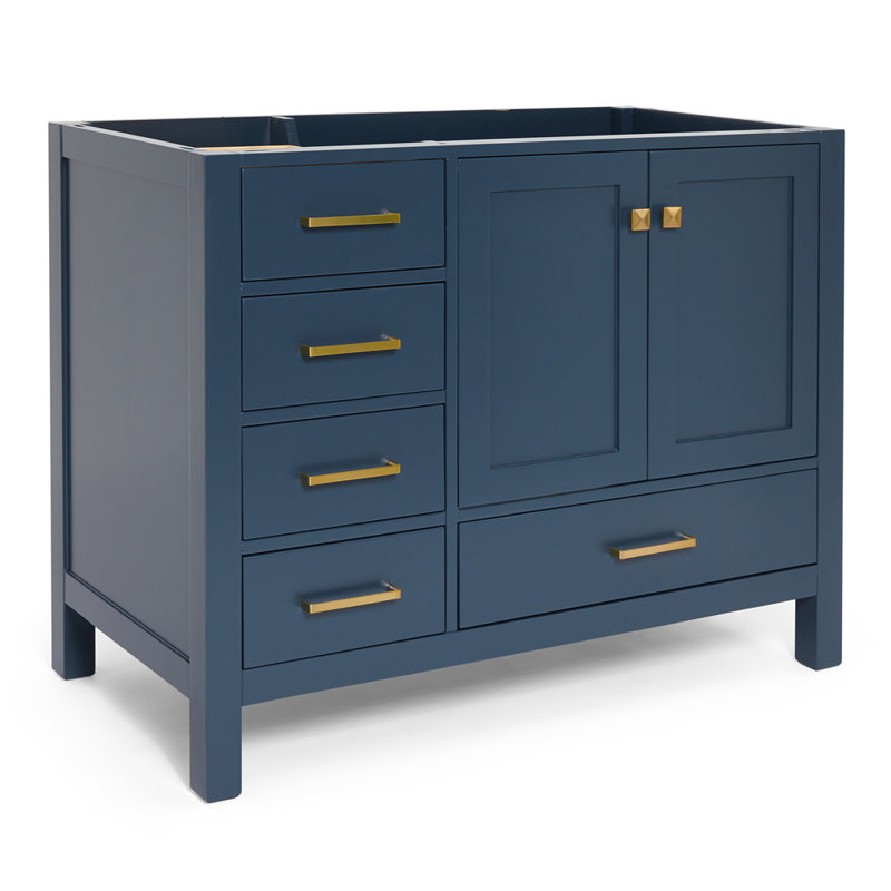 Cambridge 42'' W Single Bathroom Vanity Base, Midnight Blue, Satin Brass