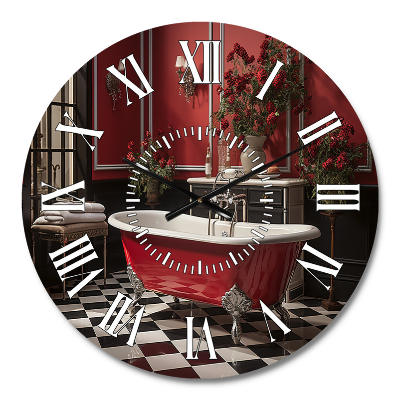 Horloge murale rouge et moderne pour salle de bain IV, Médium