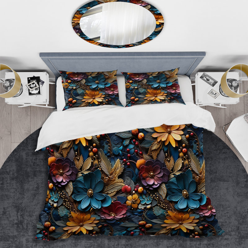 Ensemble de housse de couette Dahlia Mandalas, Housse de couette pour très grand lit et 2 très