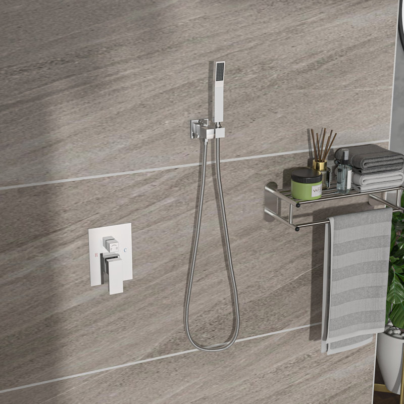 Pomme de douche double - Système de douche carré à fixation au plafond de 16 pouces avec valve brute, Chrome