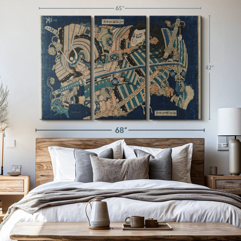 " Hokusai Kamakura " 3 - Pieces, 42" H x 65" W x 1.25" D