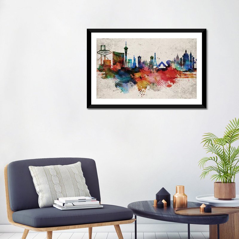 «Las Vegas Abstract», reproduction d'impression, H 24 po x l 32 po x P 1 po, Papier encadré noir, Blanc