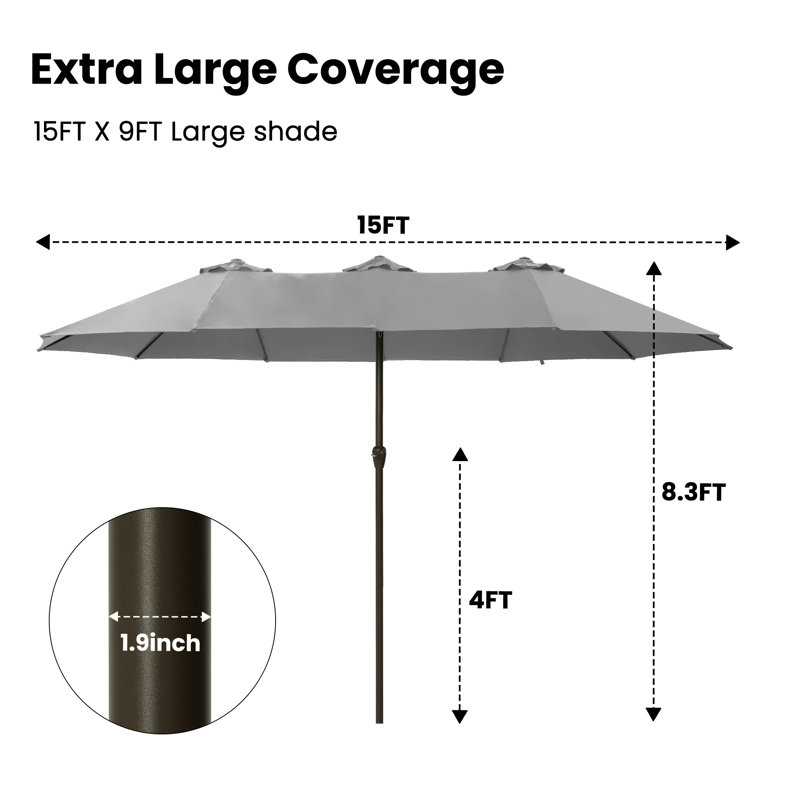 Parasol de marché 15X9Ft, Gris