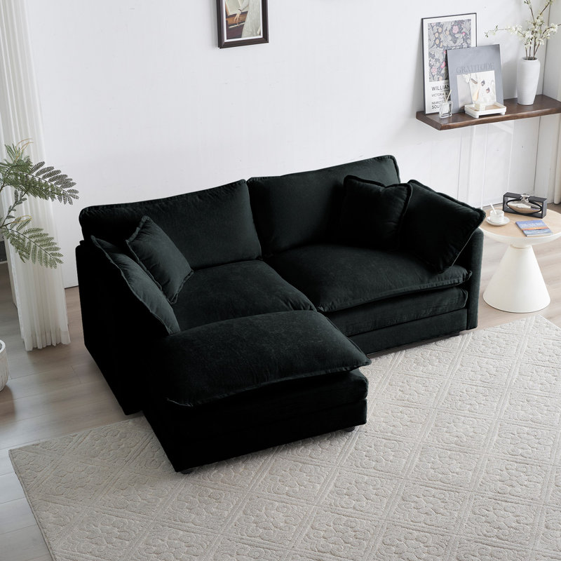 Canapé modulaire rembourré, Chenille blanche, H 33,85 po x l 81 po x P 34,25 po