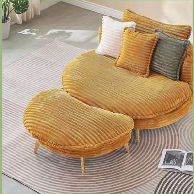 Canapé en velours côtelé de 65 pouces de long, avec trois coussins assortis et deux sièges spacieux et confortables, convenant à un salon de bureau - jaune