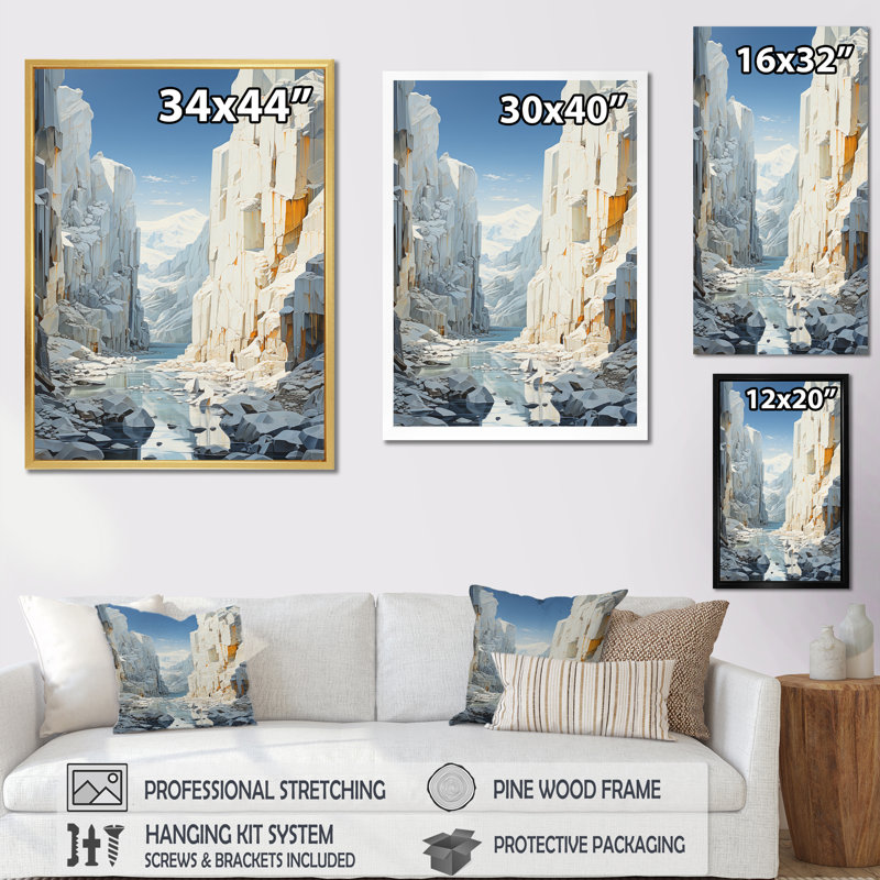 «Winter Glacier Landscape in Canada II», reproduction sur toile, Cadre flottant blanc, 44" H x 34" W