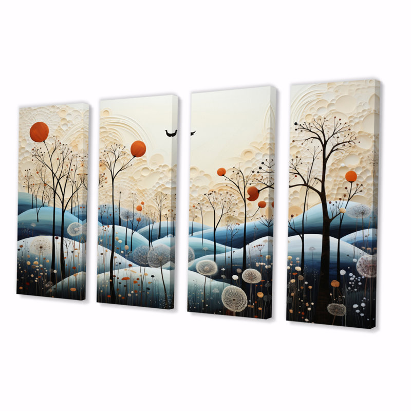 Batson " Blue White Modern Scandinavian Winter Pointillism IV " 4 - Pieces
