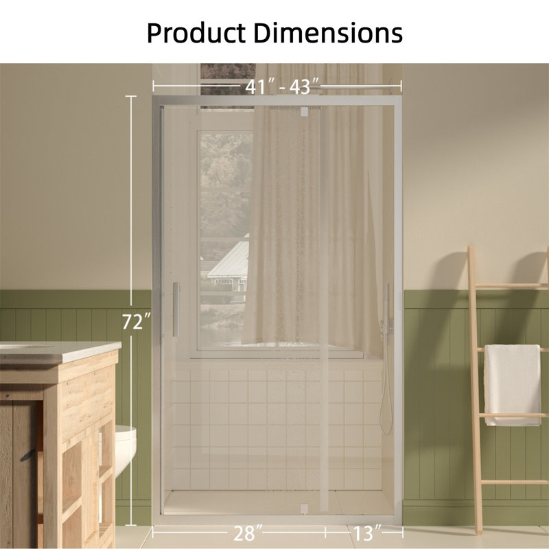 41-43-inch Brushed Nickel Pivot Shower Door, Brushed Nickel