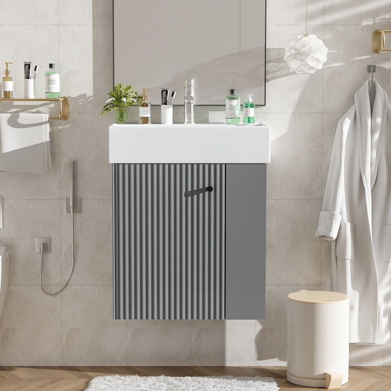 Meuble-lavabo flottant moderne 21,6 po avec lavabo en céramique