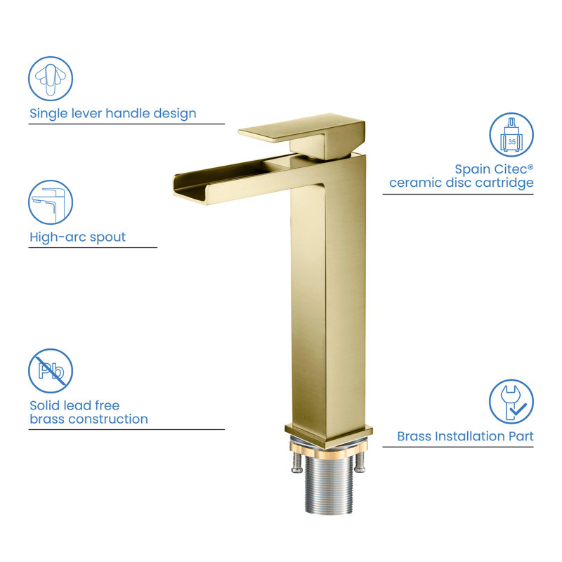 Brushed Gold Solid Brass Vessel Sink Faucet