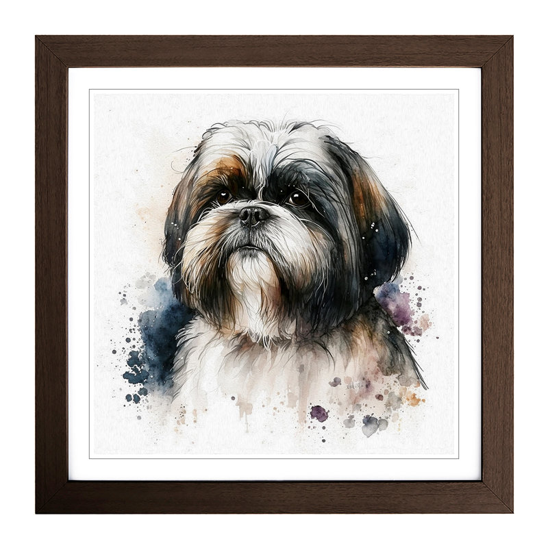 Shih Tzu Watercolour - Single Picture Frame Print on Wood, Walnut