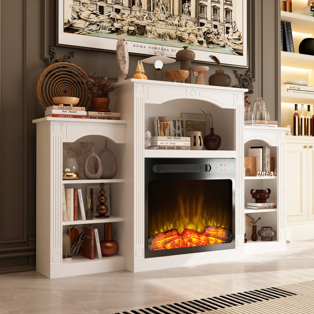 59'' W White Fireplace Heater TV Stand With Open Shelves & Timer Lark Manor™