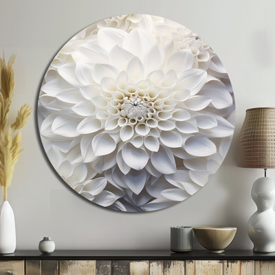 Art mural rond en métal Minimalisme blanc Dahlia