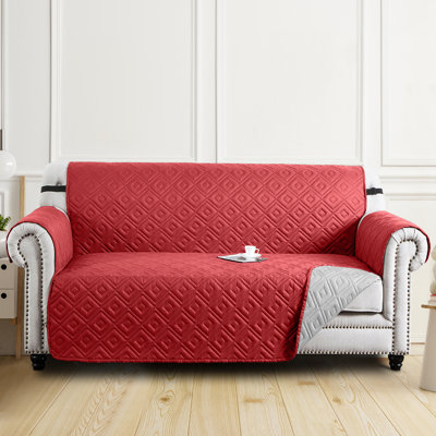 Reversible Sofa Cover – Two Looks in One, Quilted Furniture Protector with Adjustable Strap
