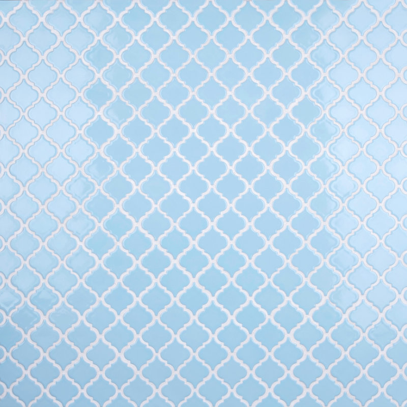 Carreau de mosaïque en porcelaine à motif mosaïque arabesque de 3 3/8 po x 12 3/8 po Hudson Tangier, Bleu cachemire