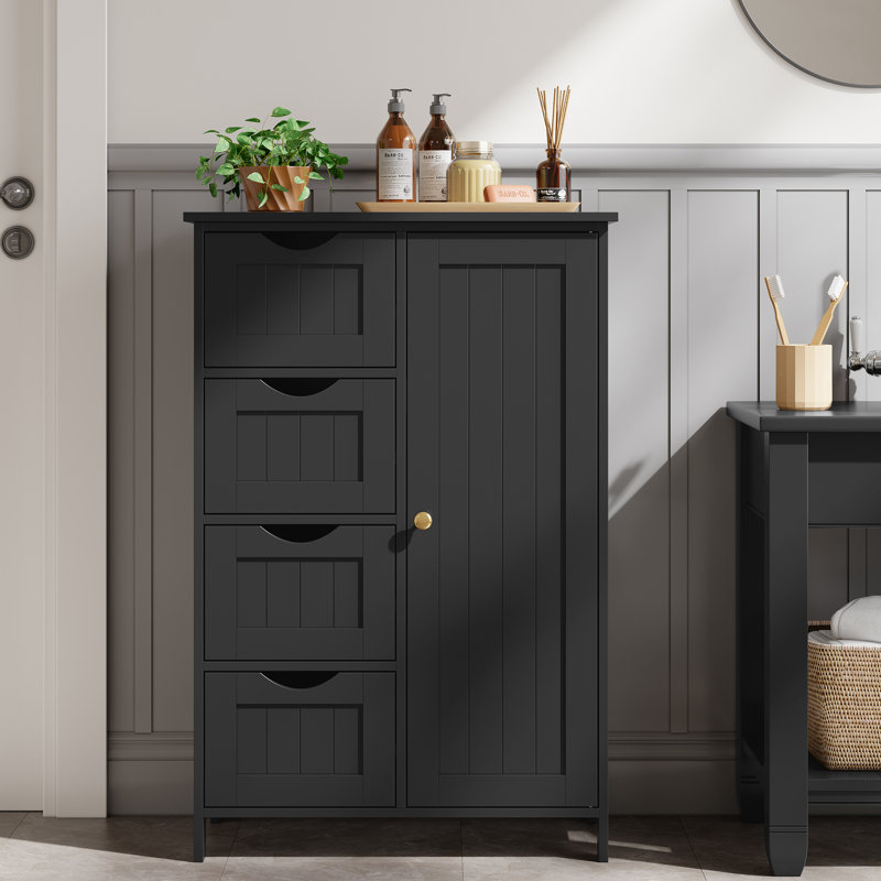 Armoire de rangement Manhattan Floor, armoire autoportante, avec 4 tiroirs, tablette ajustable, Noir