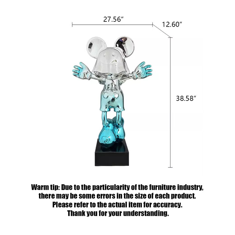 38.58" Blue+Silver Resin+Marble Decorative Objects