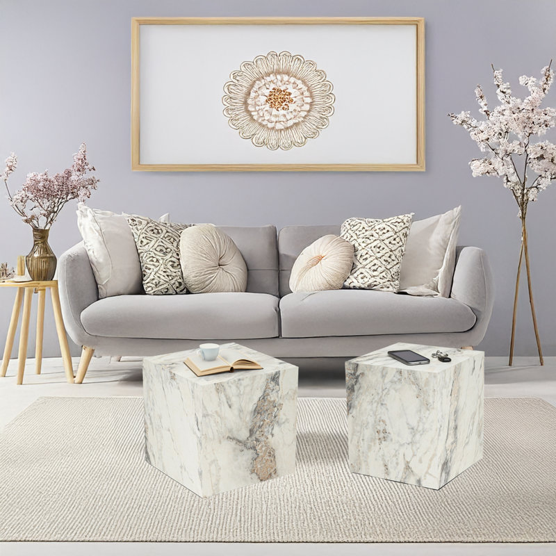2 Pieces Cube End Table Set
