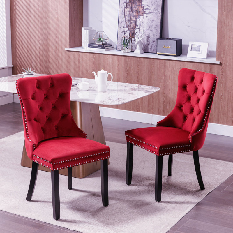 Chaises capitonnées Allena , Velours rouge vin, Noir, 2