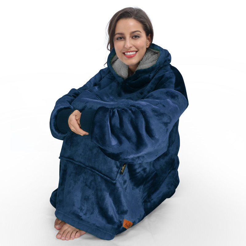 Sweat à capuche surdimensionné et douillet à capuche réversible, Bleu / argent Sherpa