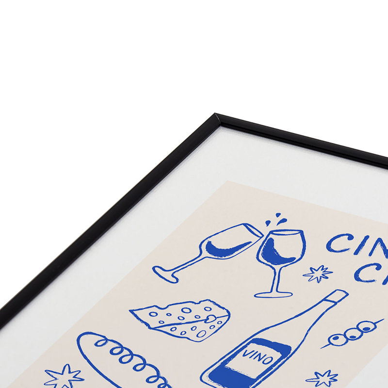 «Thespacehouse Wine and Cheese Cheers», reproduction d'art encadrée en métal, 10" H x 8" W, Gold