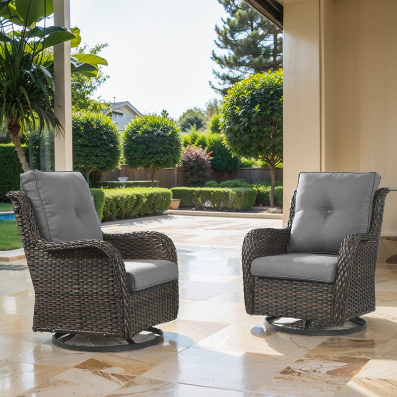 Fauteuils d'appoint en rotin avec coussins Bonia, Brun, Gris