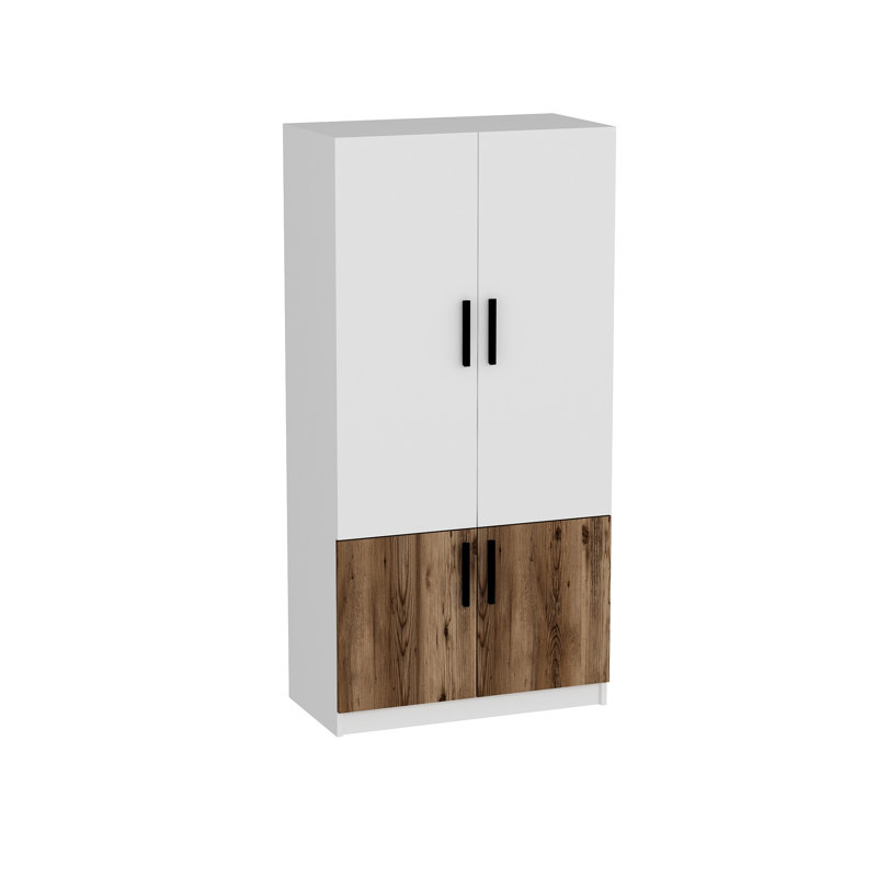 Berend 4 Door Manufactured Wood Wardrobe, Light Walnut/White, 190cm H x 56cm W x 25cm D