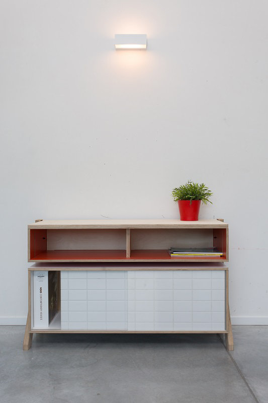 Derrall 115cm Sideboard, White/Foxy Orange and Orange