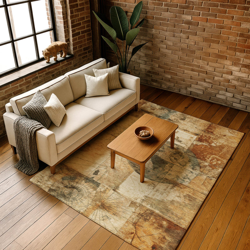 Premium Machine Washable Jakiyra AMF1905 Global Rug, Rectangle 3' x 5'