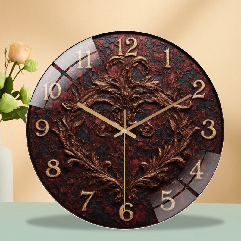 Horloge murale ornée de chiffres dorés - horloge murale moderne en verre 12 po