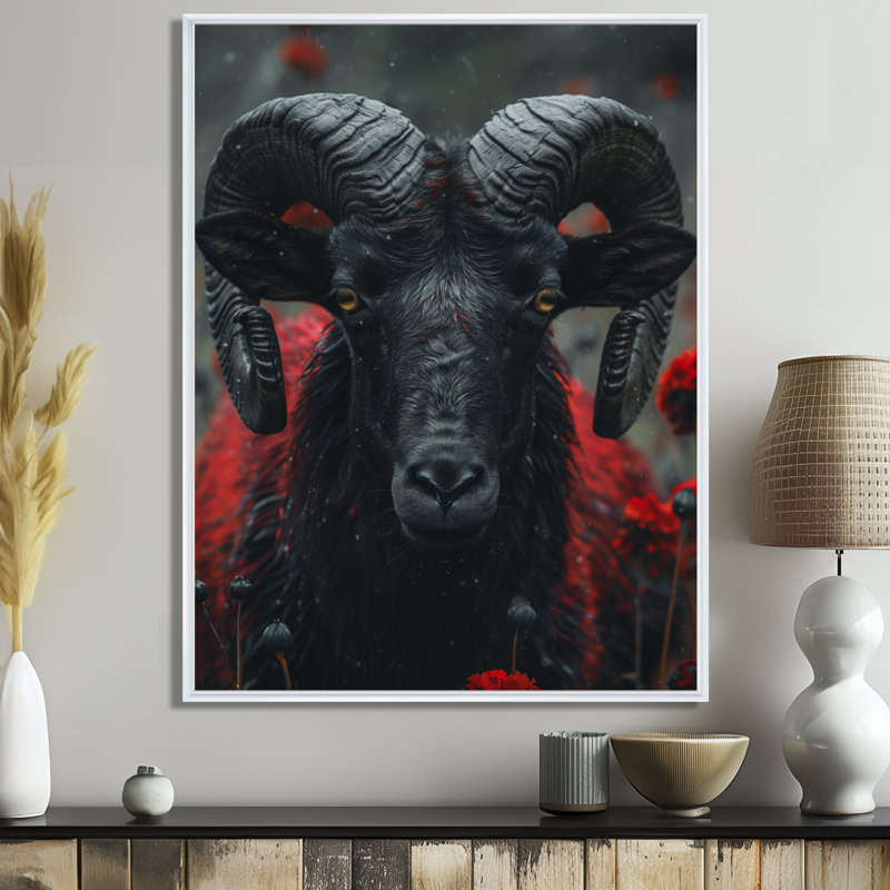 «Black Astrology Rams Radiance Aries» - impression d'art mural, Cadre flottant blanc, H 34 po x l 44 po