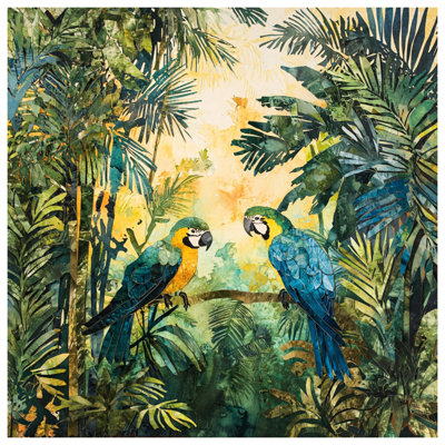 Tropical Parrots In Jungle Canvas Gallery Wrap in Many Sizes