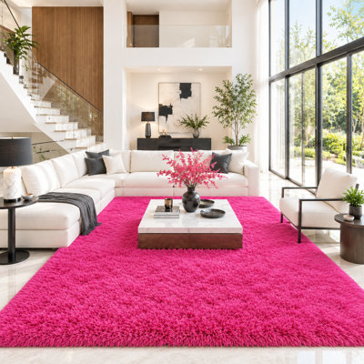 Tapis rose chaud à poils longs Ebern Designs
