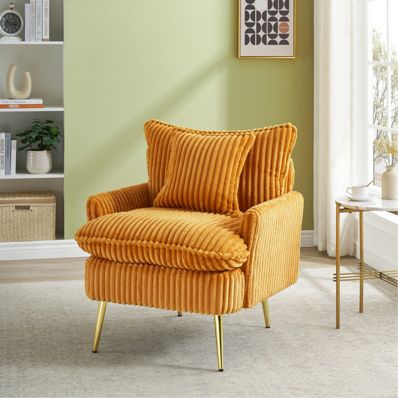 Yellow Corduroy Single 30.31 Inch, Solid Wood + S Spring Seated, Comfortable And Relaxing For Home , Inch - Based Panel, Sitting Experience