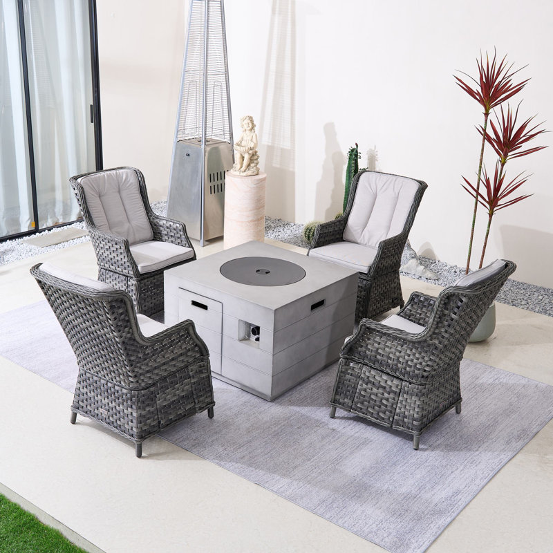 Ensemble de conversation d'extérieur pour 4 personnes avec coussins Nouriah, Blanc, Gris