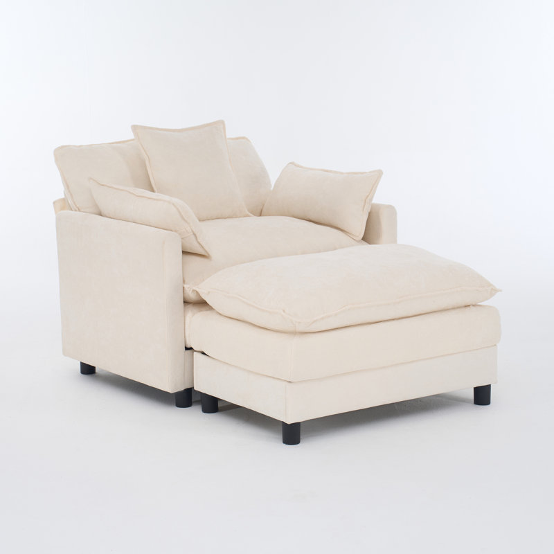 Fauteuil d'appoint avec repose-pieds en chenille moderne de 39,4 po Iris, Beige
